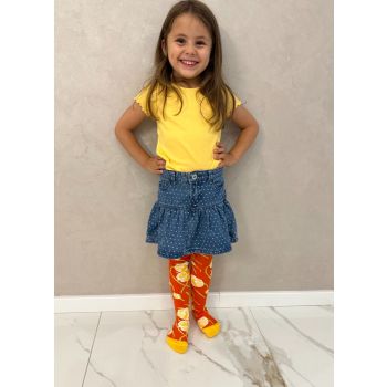 Детски памучни чорапогащи - оранжеви на цветя