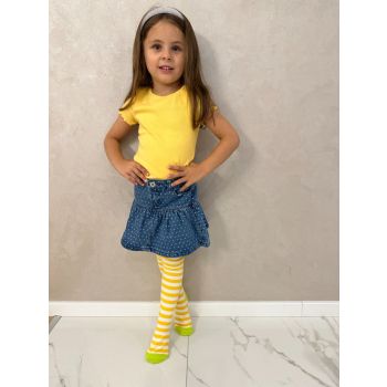 Детски памучни чорапогащи - бели на жълти ленти