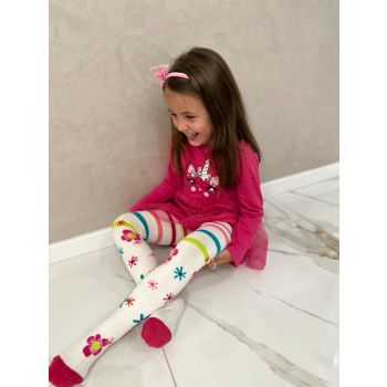 Детски памучни чорапогащи - бели на цветя