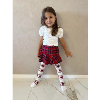 Детски памучни чорапогащи - бели с фолклорни мотиви