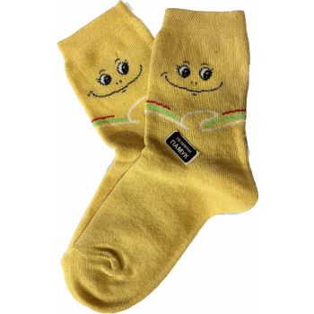 Детски термо чорапки от пениран памук, жълти с усмивка