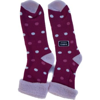 Детски термо чорапки от пениран памук, тъмно розови с точки