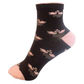 ДАМСКИ  Чорапи от Пениран памук - сиви с розови лебеди 