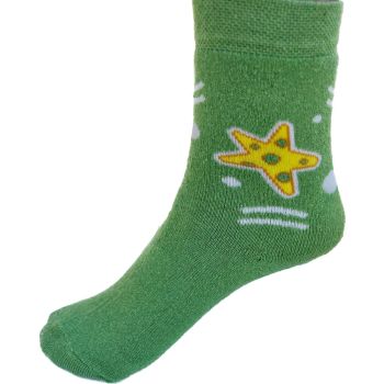 Детски термо чорапки от пениран памук, зелени със звездички