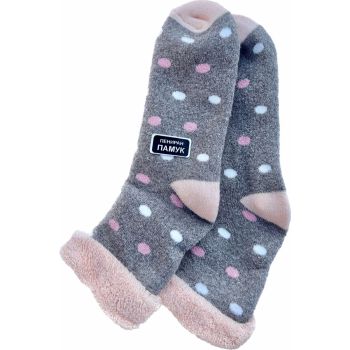 Детски термо чорапки от пениран памук, кафеви с розови точки