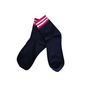 Черни дамски чорапи от мерсеризиран памук с раиран червен ластик