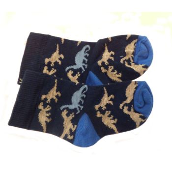 Детски Пенирани Памучни чорапки - тъмно сини с динозаври