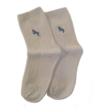 Бели Пенирани Памучни чорапки със синя бродерия