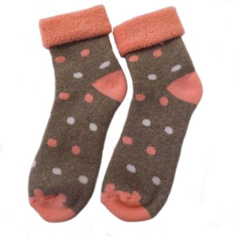 Детски ТЕРМО чорапки от пениран памук сиво-розови на точки