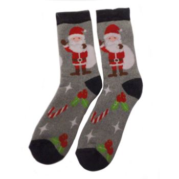  Детски, сиви ТЕРМО чорапи с "дядо Коледа"