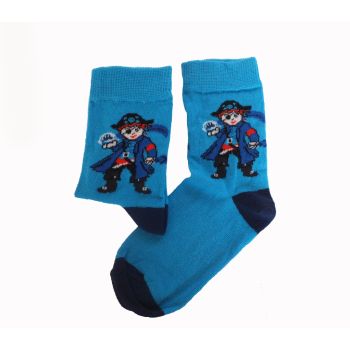 Детски Пенирани Чорапи в ярко син цвят и илюстрация на пират