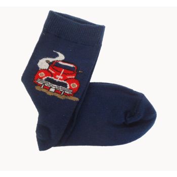 Детски памучни чорапи в тъмно син цвят и червена кола