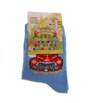  Памучни Пенирани Чорапки за момченца в син цвят, декорирани с червена кола 