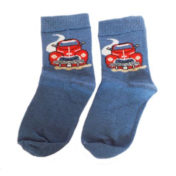 Тъмно сини детски Пенирани Чорапки със забавна кола