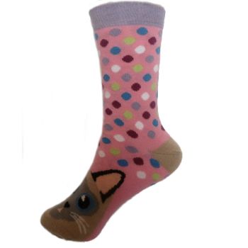 ДАМСКИ Чорапи от Пениран памук - розови с картинка "коте"
