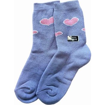 Детски термо чорапки от пениран памук, лилави на сърчица