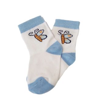 Детски Пенирани Памучни чорапки бели с пеперуда и цвете