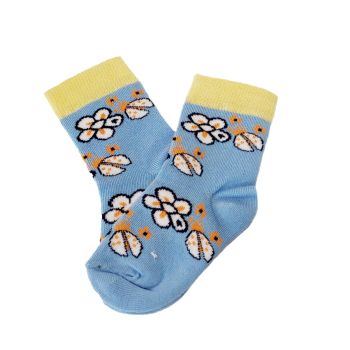 Сини детски Пенирани Чорапки с жълт ластик на цветя