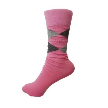 Дамски розов чорап от пениран памук на ромбове