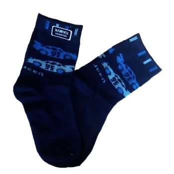 ДЕТСКИ  Чорапи от пениран памук тъмно сини с картинка на състезателни коли