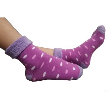 Лилави детски термо чорапи от пениран памук, с точки 