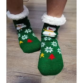 Детски домашни чорапи, зелени Снежко