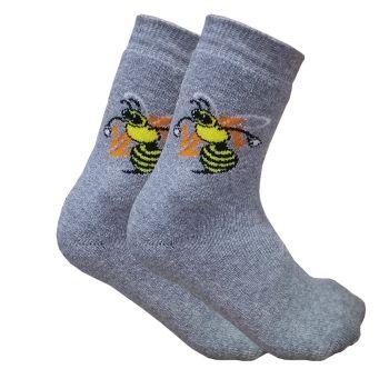 Детски термо чорапки от пениран памук, сиви с пчеличка