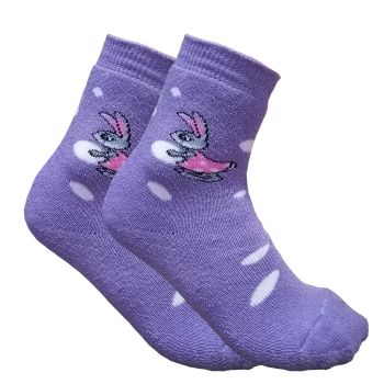 Детски термо чорапки от пениран памук, лилави със зайче