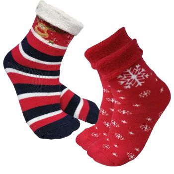 Комплект ДЕТСКИ  термо чорапи от пениран памук, Червени, 2 чифта