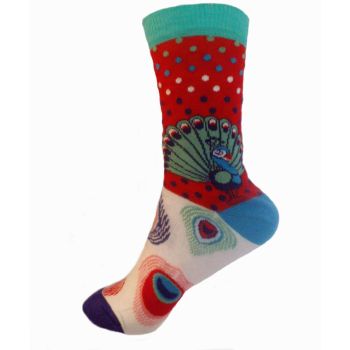 ДАМСКИ  Чорапи от Пениран памук - червени (паун)