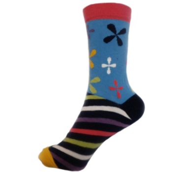 ДАМСКИ  Чорапи от Пениран памук - сини с разноцветни форми