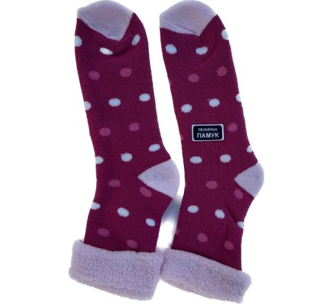 Детски термо чорапки от пениран памук, тъмно розови с точки