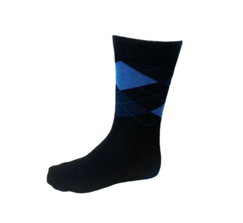 Черен мъжки чорап от пениран памук със сини ромбоиди