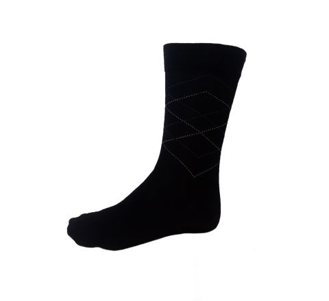 Мъжки чорапи от пениран памук - черни с шарка на ромбове