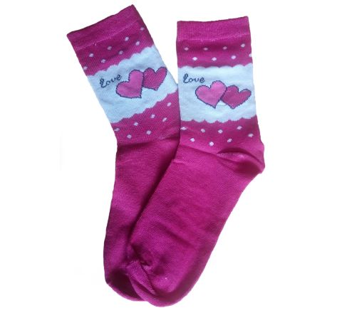 Розови детски чорапи от пениран памук  със сърца