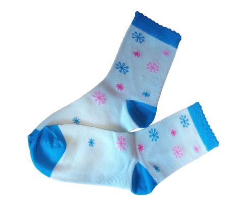 Детски чорапи от пениран памук в син цвят и снежинки