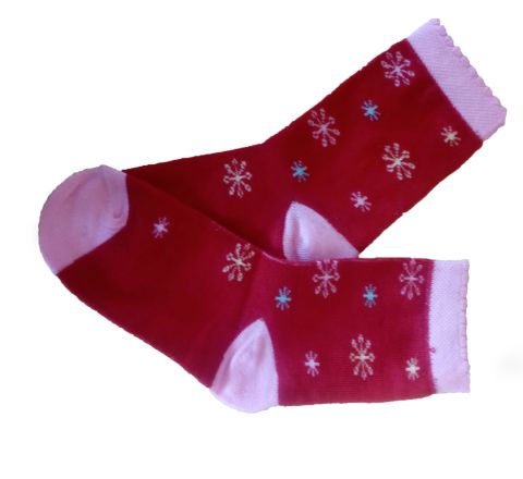 Червени детски чорапки от пениран памук със снежинки