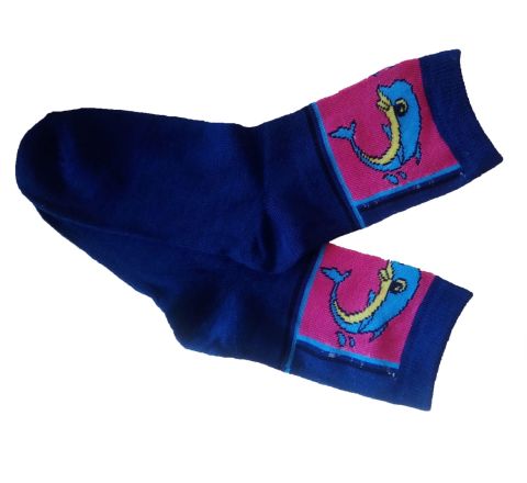 Детски чорапки с делфинче в син цвят от пениран памук