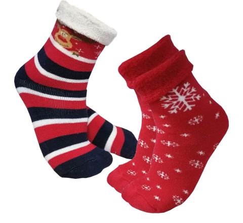 Комплект детски термо чорапи от пениран памук, Червени, 2 чифта