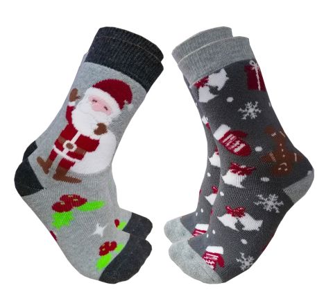 Комплект Коледни детски термо чорапи от пениран памук, 2 чифта, сиви