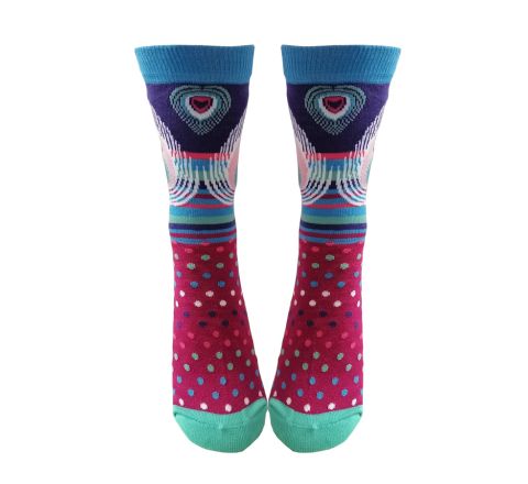 Дамски чорапи от пениран памук с шарки на паун