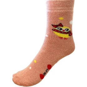 Детски термо чорапки от пениран памук с пиленце, прасковен цвят