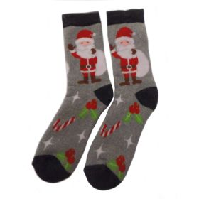  Детски, сиви ТЕРМО чорапи с "дядо Коледа"