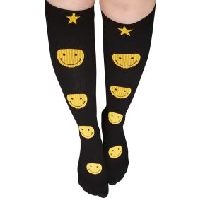 Комплект от 2 чифта дамски 3/4 чорапи от мерсеризиран памук, Черни с емотикони