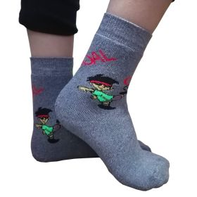Детски термо чорапки от пениран памук, сиви с момченце